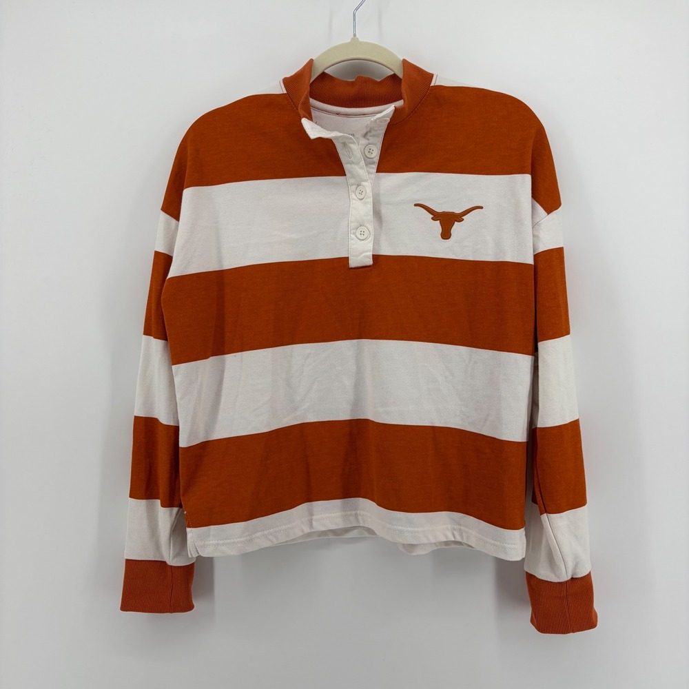 Antigua Womens S Orange White Rugby Shirt Texas Longhorns Striped Pullover